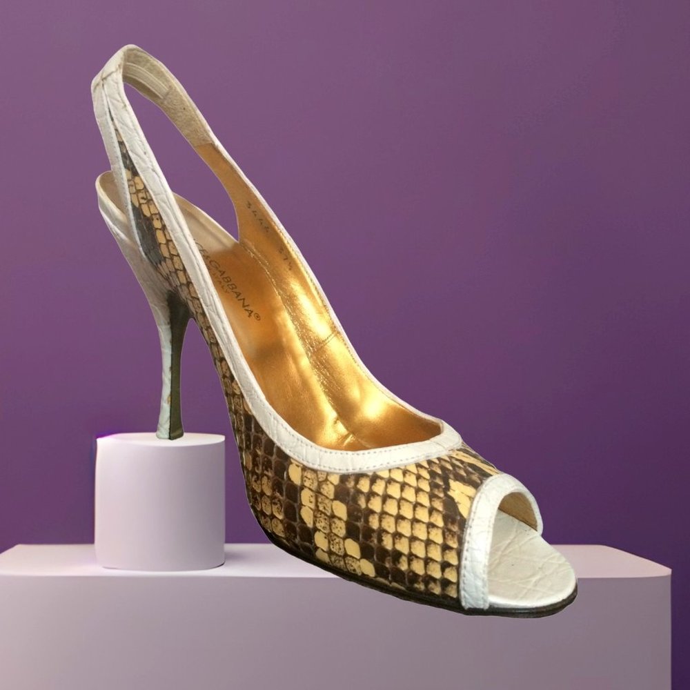 DOLCE & GABBANA SNAKESKIN PEEP TOE 37.5 US 7